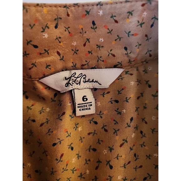 LL Bean Shirt Dress Retro Cottage‎ Prairie Boho Silk Drop Waist Floral Tan Sz 6 - Picture 7 of 13